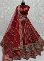 Velvet Red Bridal Wear Embroidery Work Lehenga Choli